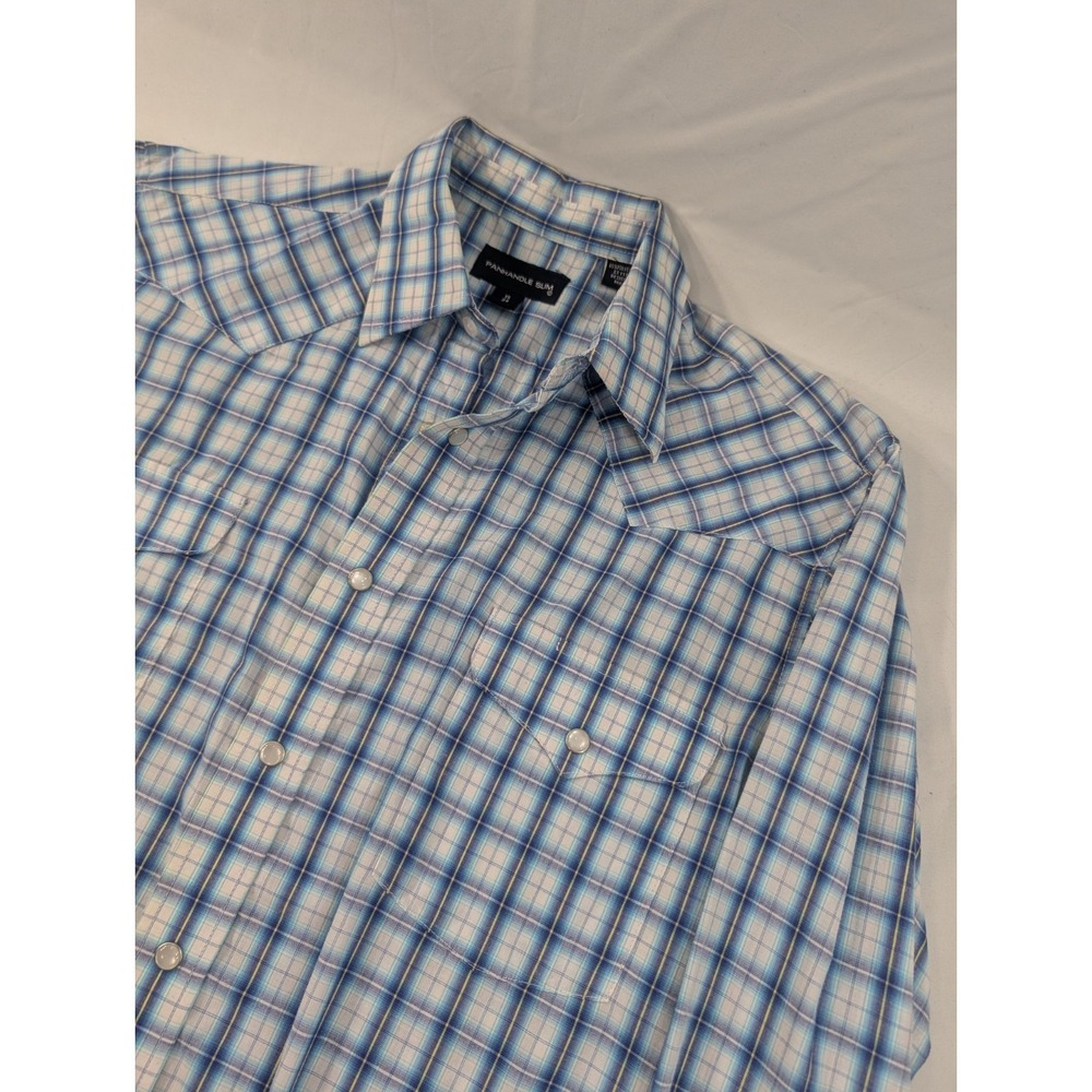 Mens Panhandle Slim Blue Plaid  Pearl Snap Western 15-34 Small